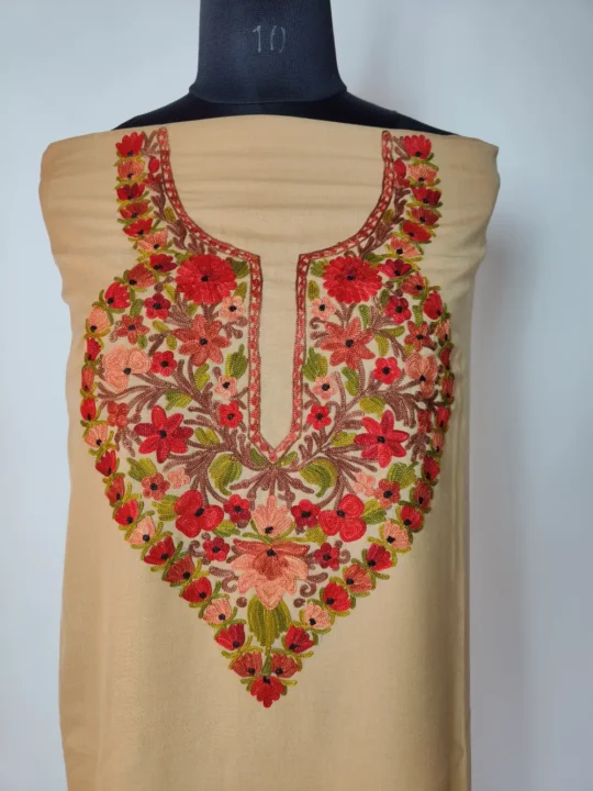 Summer Cool Cotton Unstitched Beige 2pc Suit - Aari Embroidered