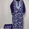 Dark Blue Woolen Kurta Set With All Over Jaal Aari Embroidery