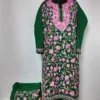 All Over Jaal Aari Embroidery Green Woolen Kurta Set