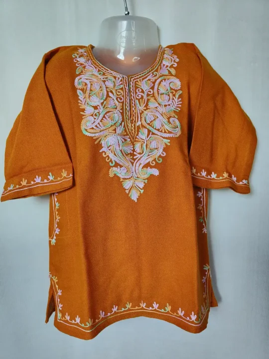 Kids Mustard Pheran in Cashmilon with Aari Embroidery