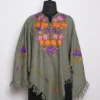 Grey Cashmilon Wool Poncho with Aari Embroidery