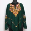 Gulbadan Dark Green Aari Work Cashmilon Wool Poncho