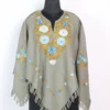 Mehrunnisa Grey Cashmilon Wool Poncho with Aari Work