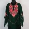 Womens Dark Green Cashmilon Woolen Poncho with Aari Work