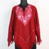 Womens Cashmilon Woolen Maroon Poncho with Aari Work