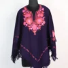 Indigo Blue Womens Poncho in Cashmilon Wool with Aari Work