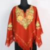 Cashmilon Woolen Rustic Orange Poncho with Aari Work for Women
