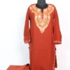 Rustic Orange Cashmilon Wool Aari Embroidery Kurta Set