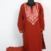 Rustic Orange Cashmilon Wool Aari Work Kurta Set