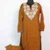 Cashmilon Wool Aari Embroidery Light Brown Kurta Set