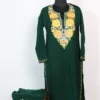 Cashmilon Wool Aari Work dark Green Kurta Set