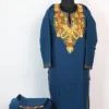 Cashmilon Wool Aari Embroidery Royal Blue Kurta Set