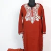 Aari Embroidery Cashmilon Wool Rustic Orange Kurta Set
