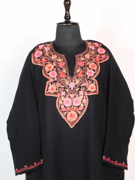 Ladies Cashmilon Wool Aari Embroidery Black Pheran