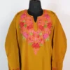 Ladies Mustard Cashmilon Wool Aari Work Pheran