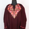 Maroon Cashmilon Wool Aari Work Pheran for Ladies
