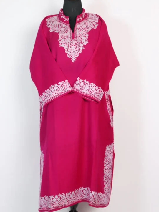 Cashmilon Magenta Aari Embroidery Womens Pheran
