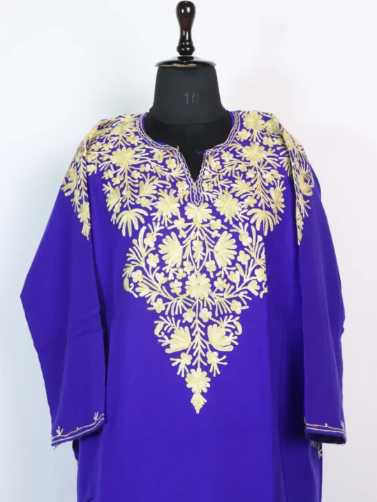 Royal Blue Cashmilon Wool Aari Work Pheran