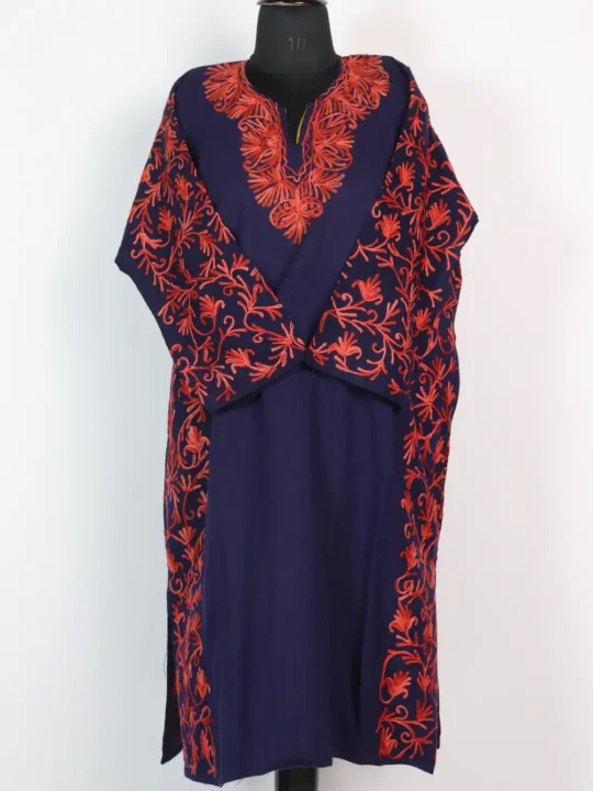 Dark Blue Cashmilon Aari Work Women’s Pheran