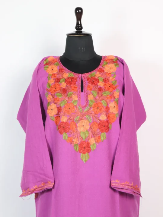 Purple Cashmilon Aari Work Pheran