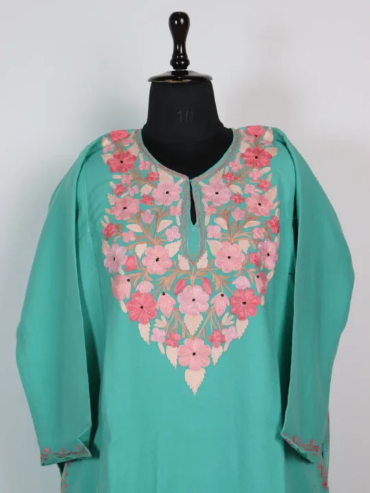 Cashmilon Wool Aari Embroidery Alpine Green Pheran