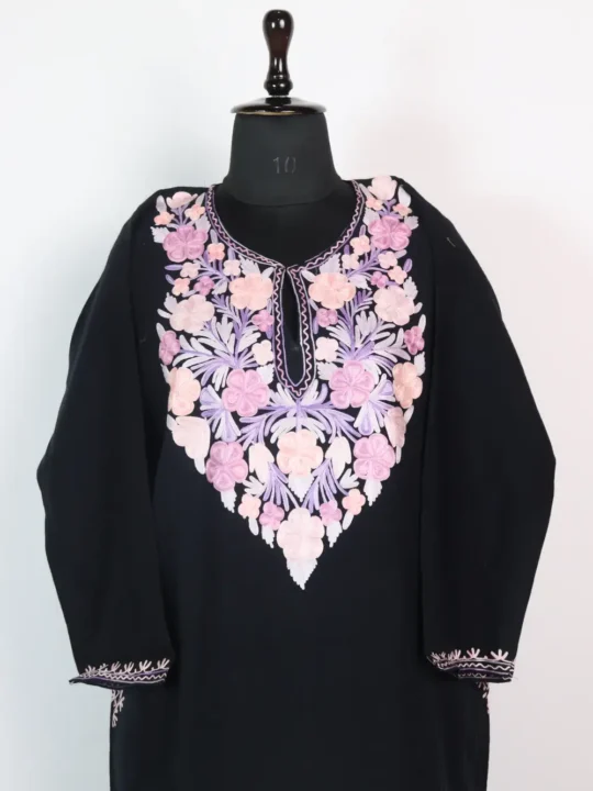 Cashmilon Wool Aari Work Black Pheran