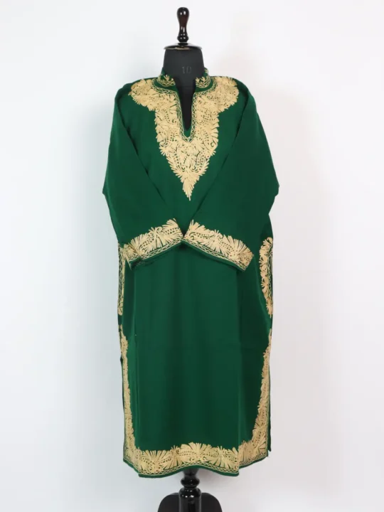 Cashmilon Wool Aari Embroidery Dark Green Pheran