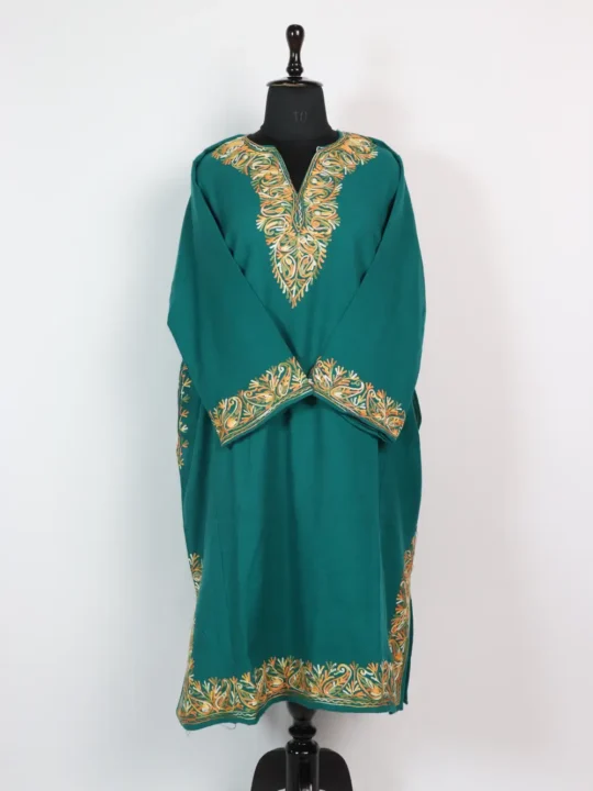 Sea Green Cashmilon Wool Aari Embroidery Pheran