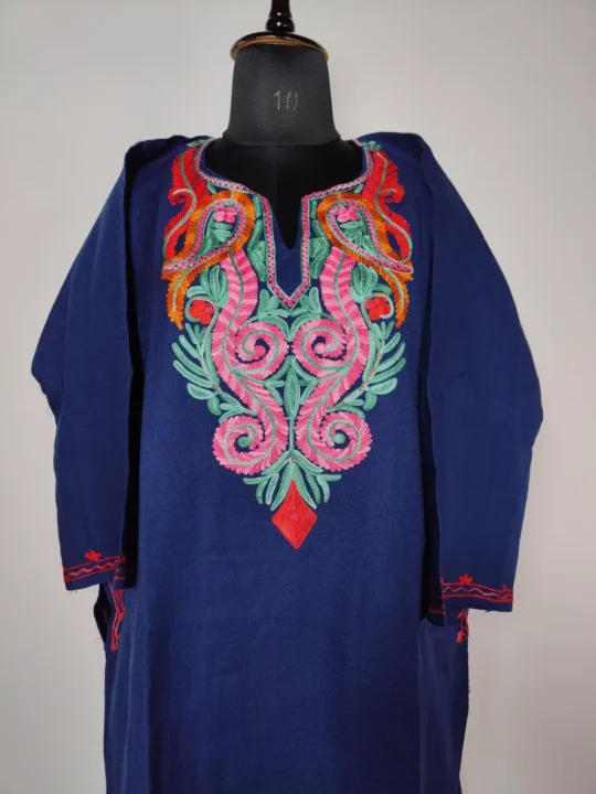 Blue Cashmilon Aari Embroidery Pheran