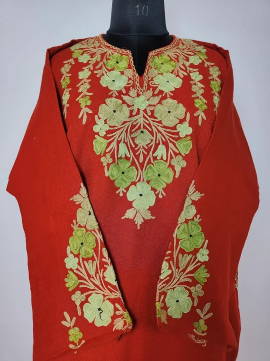 Rustic Orange Cashmilon Wool Sehrish Pheran with Aari Work