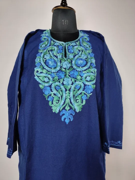 Dusty Blue Cashmilon Aari Embroidery Pheran