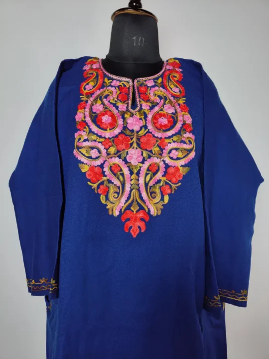 Dark Blue Cashmilon Aari Embroidery Pheran