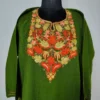 Olive green Cashmilon Aari Embroidery Pheran