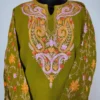 Mehndi Green Cashmilon Wool Parveen Pheran with Heavy Sleeve Aari Embroidery