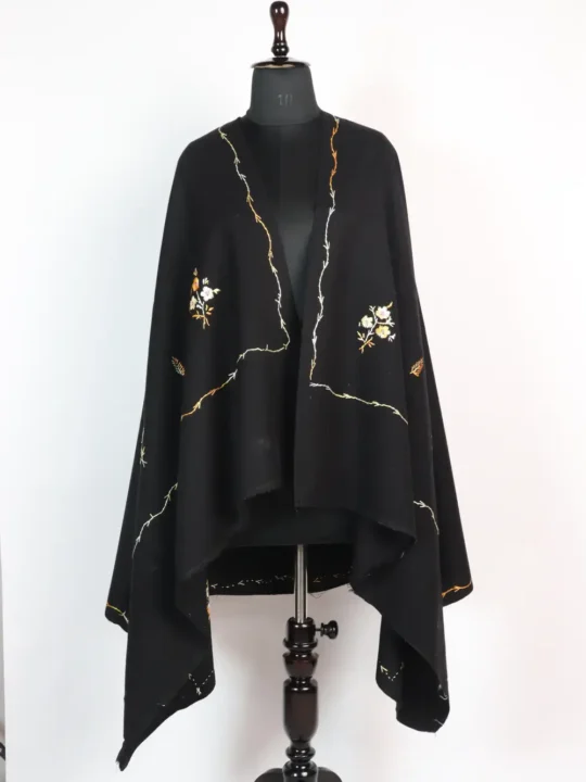 Black Cashmilon Hand Sozni Embroidery Shawl for Women