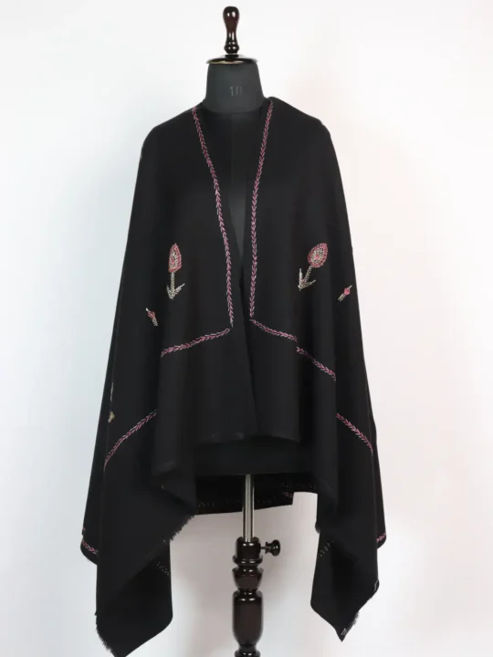 Black Cashmilon Hand Sozni Embroidery Shawl for Women