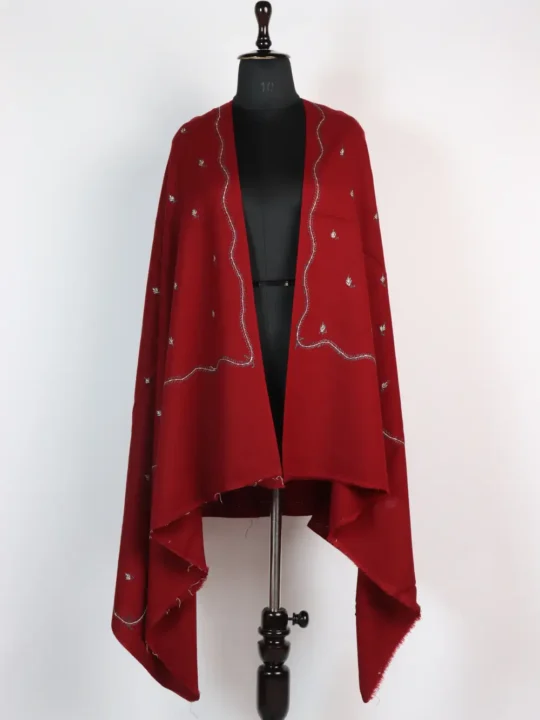 Maroon Cashmilon Hand Sozni Embroidery Shawl for Women