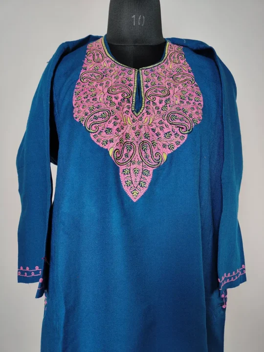 Blue Cashmilon Sozni Work Pheran