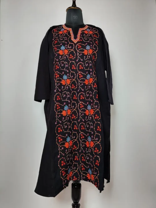 Black Cashmilon Sozni Embroidery Black Pheran