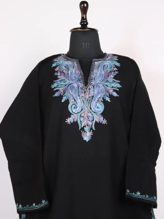 Black Cashmilon Wool Aari Work Pheran