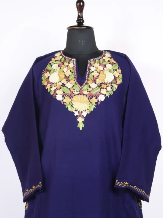 Blue Cashmilon Wool Aari Work Pheran