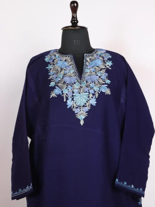 Royal Blue Cashmilon Wool Aari Work Women’s Pheran