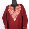Maroon Cashmilon Wool Aari Embroidery Winter Pheran