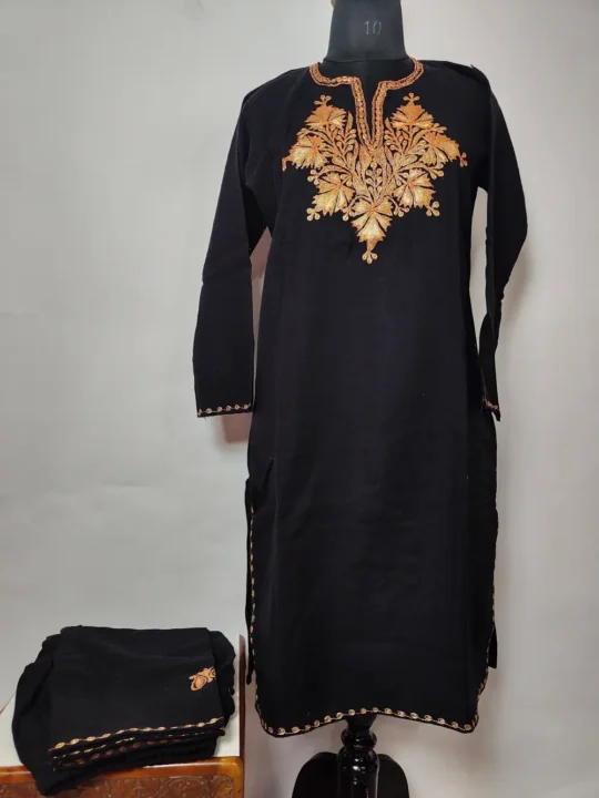 Black Cashmilon Wool Tilla Work Kurta Set