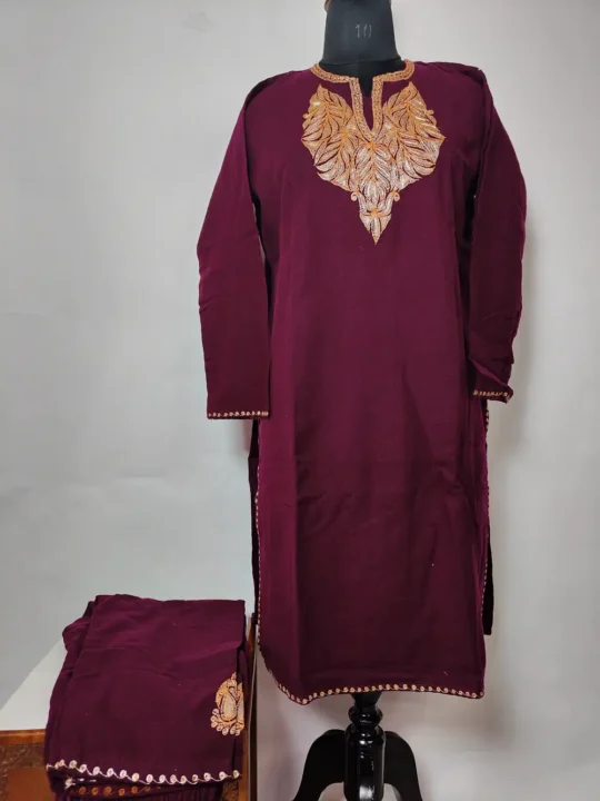 Cashmilon Wool Maroon with Tilla Work Kurta Set