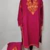 Aari Work Kurta Set in Magenta Cashmilon Wool
