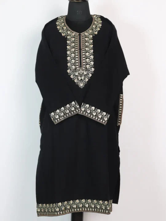 Black Cashmilon Wool Zari Embroidery Pheran