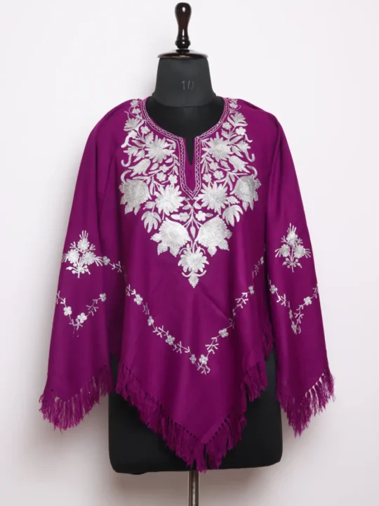 Violet Poncho in Cashmilon Wool with Zari Embroidery