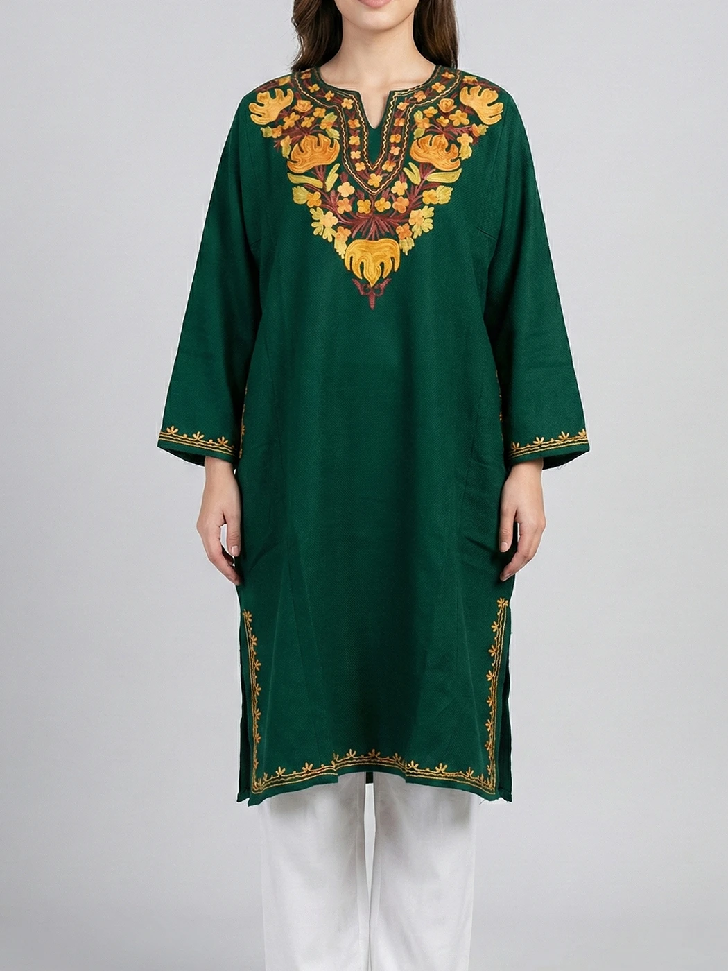 Dark Green Chinar Designs Winter Pheran