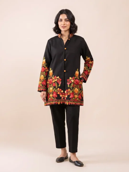 Naureen Black Premium Tweed Aari Work Coat Pant for Women